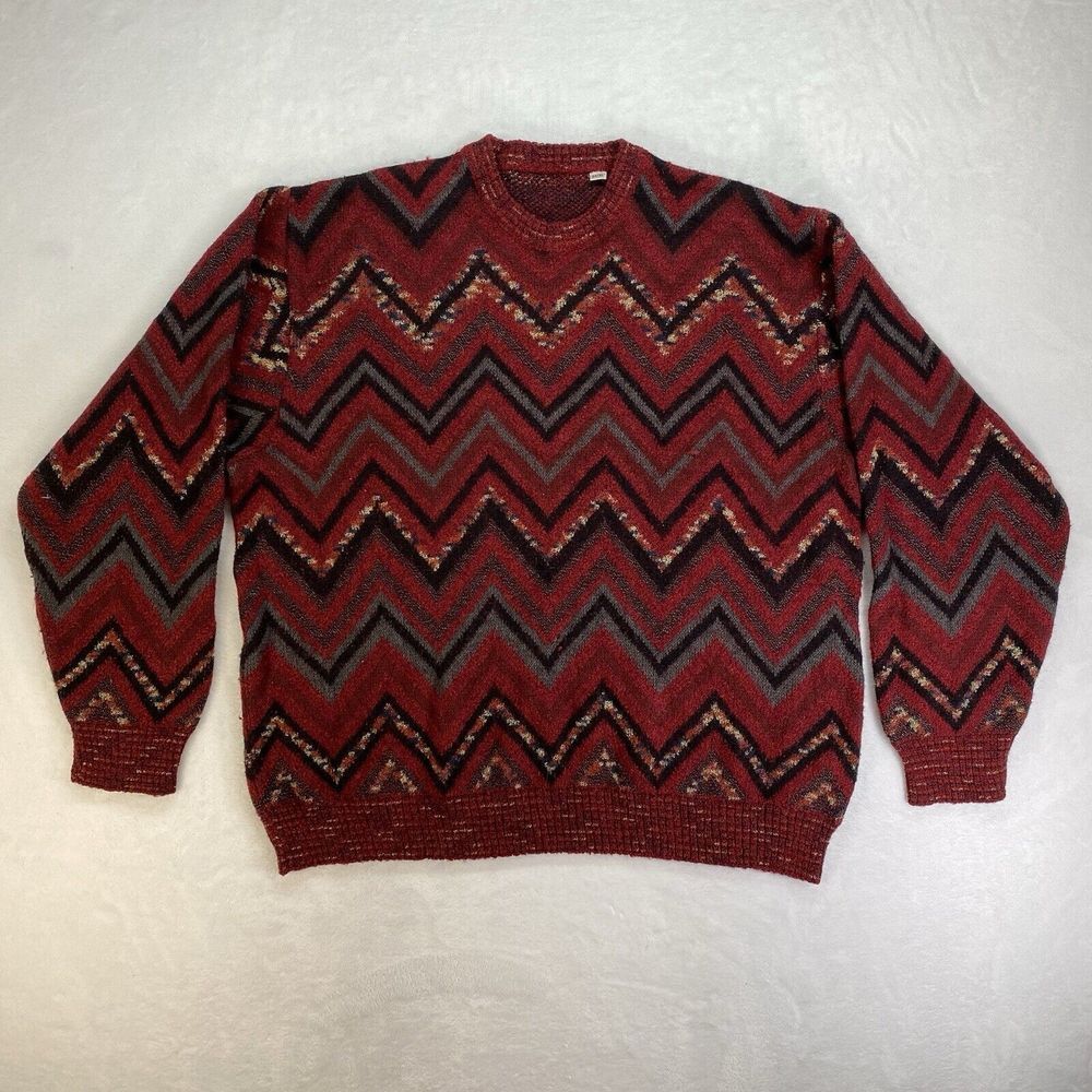 Vintage Sweater Mens‎ XL Knit Chevron Grandpa Core zigzag y2k